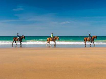 Pasear por la playa en caballo es una de las propuestas del hotel Fuerte Conil Costa Luz, en Conil de la Frontera.