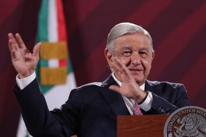 López Obrador en la conferencia de prensa matutina del 29 de mayo, en Palacio Nacional (Ciudad de México).