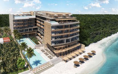 Recreación del resort de The Fives Oceanfront en Puerto Morelos (México), desarrollado por TM Grupo.