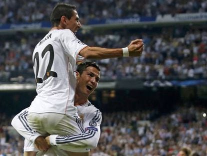 Cristiano y Di Mar&iacute;a celebran uno de los goles al Copenhague. 