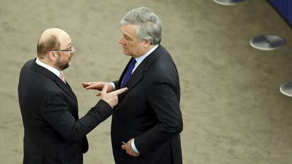 Martin Schulz con el presidente del Parlamento europeo, Antonio Tajani