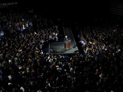 El candidato Bernie Sanders en Iowa City.
