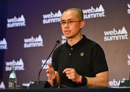 Lisbon , Portugal - 2 November 2022; Changpeng Zhao, Co-Founder & CEO, Binance, at Media Village during day one of Web Summit 2022 at the Altice Arena in Lisbon, Portugal. (Photo By Ben McShane/Sportsfile for Web Summit via Getty Images)