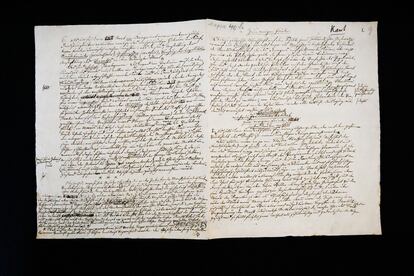 Un extracto manuscrito de la 'Paz Perpetua' de Immanuel Kant, el pasado martes en el Palacio Bellevue de Berlín.