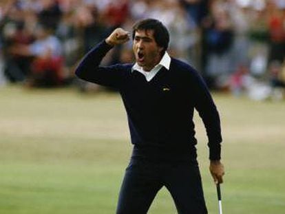 Severiano Ballesteros, tras ganar su segundo British Open, en 1984.