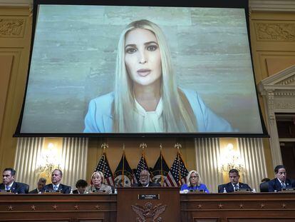 Proyección en vídeo de la declaración de Ivanka Trump, el jueves en la comisión de investigación del ataque al Capitolio.