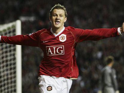 Solskjaer celebra un gol con el United ante el Celtic.