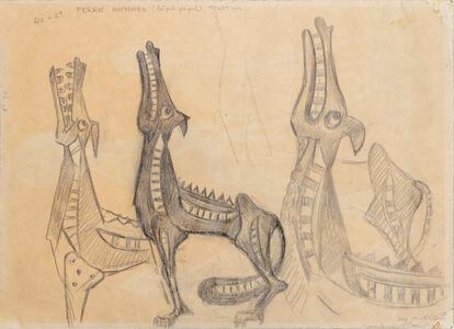 'Perros aullando' (lápiz sobre papel, entre 1958 y 1960).