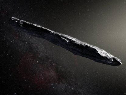 La nitidez de esta recreación tiene poco que ver con cómo se vio realmente a Oumuamua. En vídeo, así viaja Oumuamua.