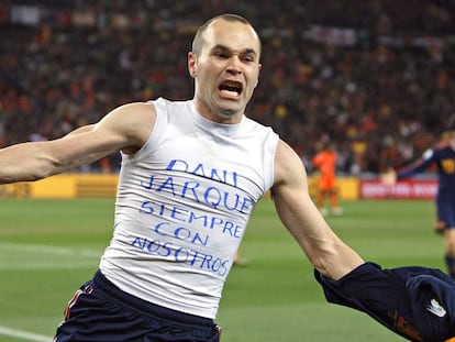 Iniesta festeja el gol que valió el Mundial para España en 2010.