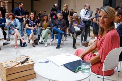 Yolanda Díaz, durante la presentación de los equipos de trabajo de Sumar, este viernes, en Madrid.
