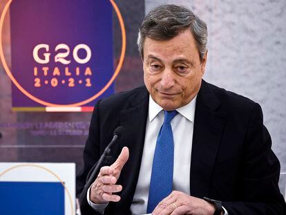 El primer ministro italiano, Mario Draghi, durante la rueda de prensa posterior al G-20, este martes en Roma.