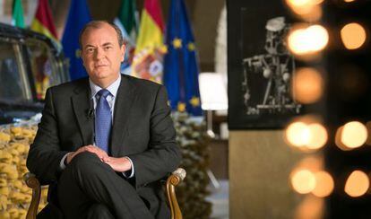 El presidente de Extremadura, durante su discurso de A&ntilde;o Nuevo.