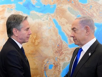 El secretario de Estado de EE UU, Antony Blinken, con el primer ministro de Israel, Benjamín Netanyahu, este miércoles en Jerusalén.