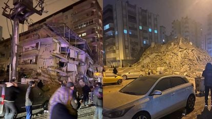 Imágenes de edificios colapsados en el sur de Turquía.