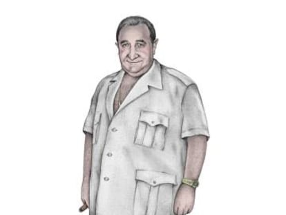 Ilustración de Jesús Gil con uno de sus típicos modelos. El escote de la camisa dependía del grosor de la cadena de oro.