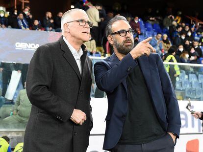 Andrés Blázquez, director general del Genoa, a la derecha, junto al presidente Alberto Zangrillo. FOTO: GENOA CFC