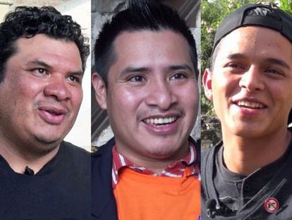 Carlos Cruz, de M&eacute;xico; Agust&iacute;n Coroy, de Guatemala; y Cecilio Torres Ju&aacute;rez, de Honduras; expandilleros que ahora trabajan por la paz de sus comunidades.