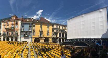 La Piazza Grande de Locarno, preparada para el festival.