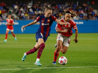 Caroline Graham Hansen durante el pasado encuentro de la Champions.