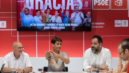 La secretaria general del PSN y presidenta del Gobierno de Navarra en funciones, María Chivite, durante la reunión de la Comisión Ejecutiva Regional del PSN celebrada en julio.
