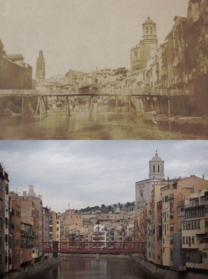 A dalt, Girona el 1852, a baix, en l'actualitat.