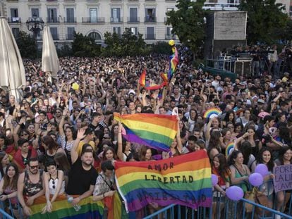 Pregón de la fiesta del Orgullo en la Plaza de Pedro Zerolo de Madrid.