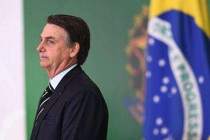 El presidente Bolsonaro durante la toma de posesión de sus ministros este miércoles en Brasilia. 