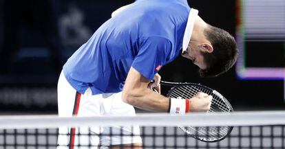Djokovic celebra su triunfo ante Murray.