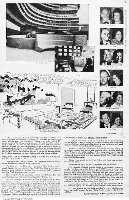 Página de la revista 'Womens Wear Daily' en la que se comenta la transparencia del edificio Watergate en 1969.