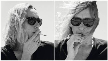 Virgine Despentes demostrando en exclusiva para ICON que el cigarrillo puede fumarse de una sola calada.