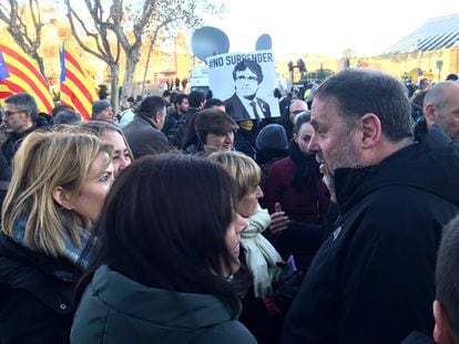 El líder de ERC, Oriol Junqueras, en la protesta contra la cumbre hispano-francesa este jueves en Barcelona.