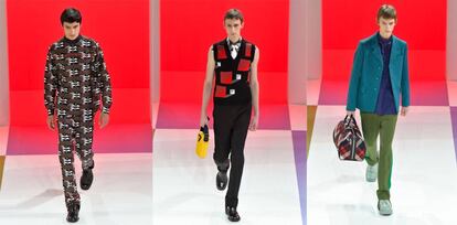 Tres modelos durante el desfile de la colección otoño/invierno 2020 de Prada.