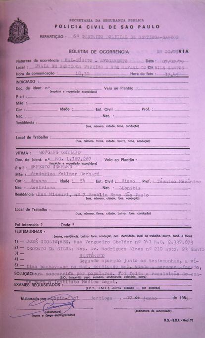 Copy of Mengele's death certificate.