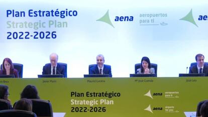 El presidente de Aena, Maurici Lucena, en el centro, durante la presentación del Plan Estratégico, este miércoles.