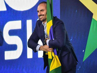 El diputado Eduardo Bolsonaro en la apertura de la conferencia conservadora el viernes en São Paulo. 