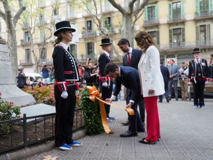 El presidente de la Generalitat, Pere Aragonès, junto al vicepresidente Jordi Puigneró y la consejera de Presidencia, Laura Vilagrà.