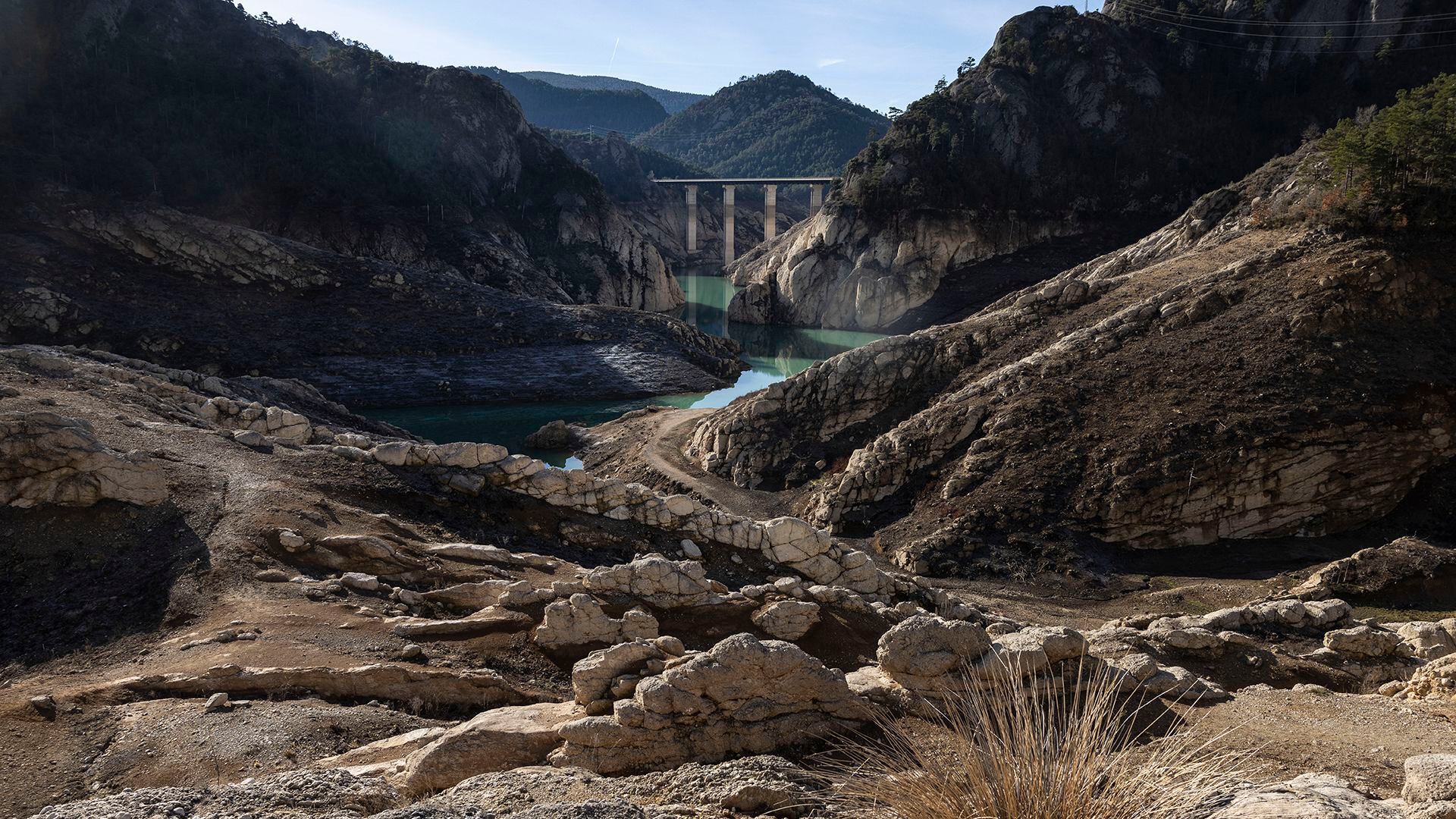 El cauce del río Cardener (Lleida), a principios de febrero, en situación de sequía extrema.