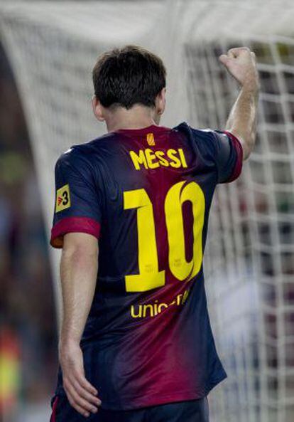 Messi celebra un tanto en Liga