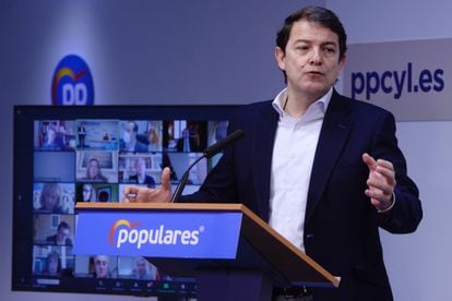 The president of the PP of Castilla y León, Alfonso Fernández Mañueco, at the closing in Valladolid of the Autonomous Executive Committee of that party in that community, on December 27.