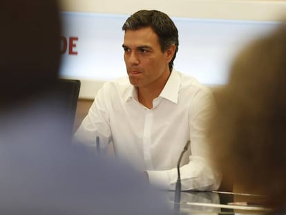 Pedro S&aacute;nchez, secretario general del PSOE, este lunes en Ferraz.