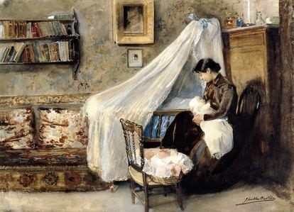 'El primer hijo' (1890), acuarela en la que el pintor representa a su esposa Clotilde García del Castillo dándole el pecho a María, su primogénita.