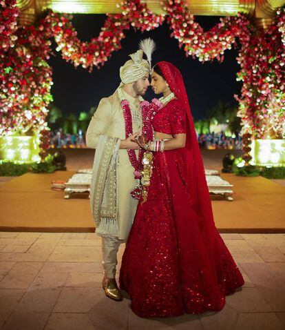Priyanka Chopra y Nick Jonas, en una de las celebraciones de su boda.