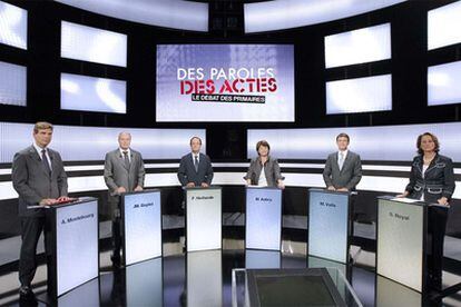 Los seis candidatos socialistas, en el programa televisado.