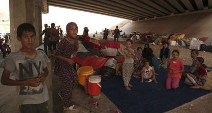 Refugiados yazid&iacute;es, bajo un puente en la kurda Dohuk. 