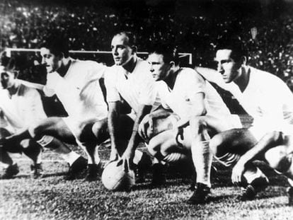 De izquierda a derecha, Kopa, Rial, Di Stéfano, Puskas y Gento.