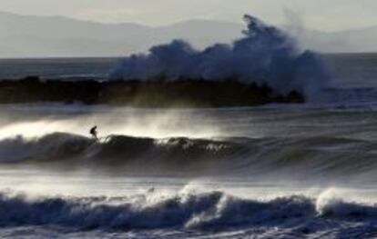 Numerosos surfistas aprovechaban en la playa de La Zurriola de San Sebastián