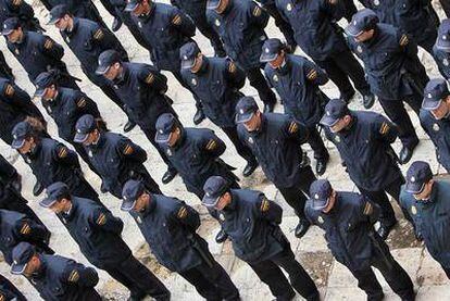 Funcionarios del Cuerpo Nacional de Policía, el pasado 13 de enero en Valencia.