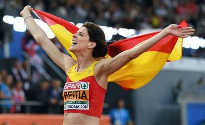 Ruth Beitia, tras ganar el oro en el Campeonato de Europa.