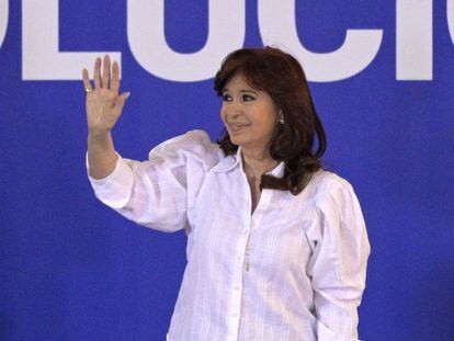 La vicepresidenta Cristina Kirchner durante la reunión de la Unión Obrera Metalúrgica, este viernes.